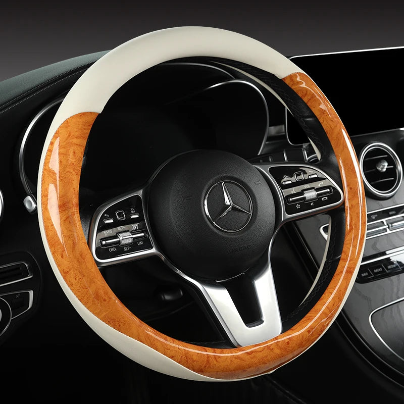 Non-slip and Wear-resistant Universal Car Steering Wheel Cover Spliced with Brightly Leather and Crystal Wood Grain - DZX Cover