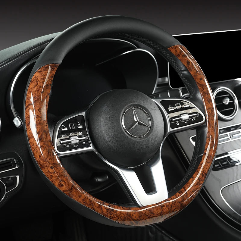 Non-slip and Wear-resistant Universal Car Steering Wheel Cover Spliced with Brightly Leather and Crystal Wood Grain - DZX Cover