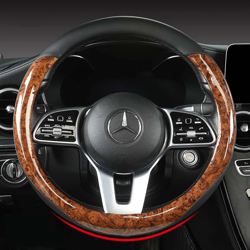 Non-slip and Wear-resistant Universal Car Steering Wheel Cover Spliced with Brightly Leather and Crystal Wood Grain - DZX Cover