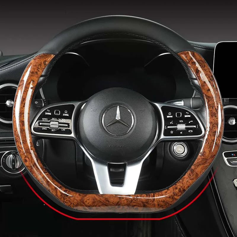 Non-slip and Wear-resistant Universal Car Steering Wheel Cover Spliced with Brightly Leather and Crystal Wood Grain - DZX Cover