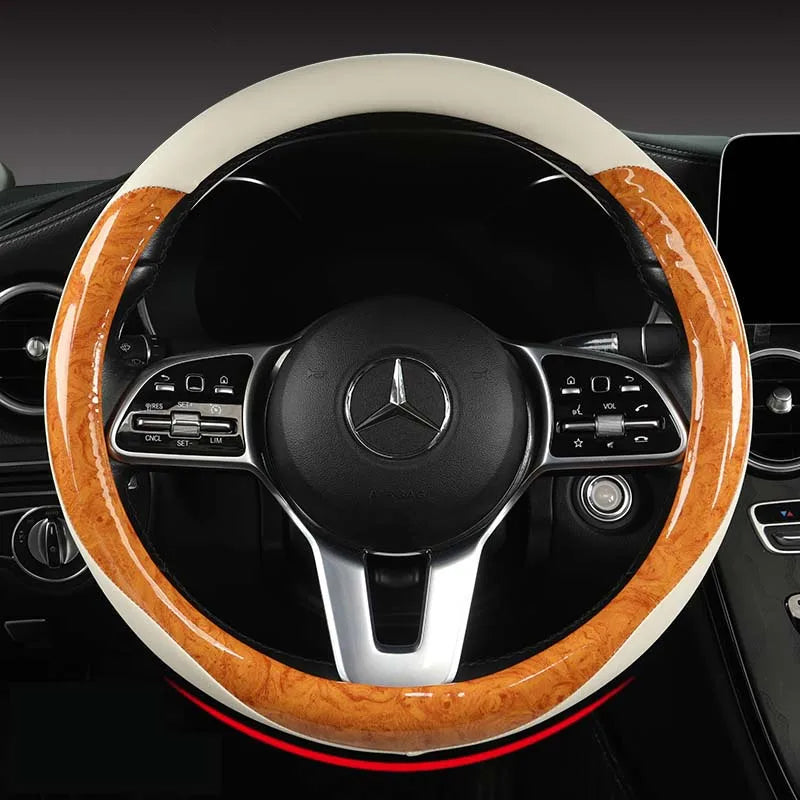 Non-slip and Wear-resistant Universal Car Steering Wheel Cover Spliced with Brightly Leather and Crystal Wood Grain - DZX Cover