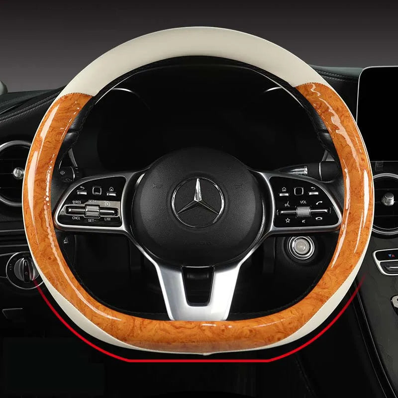 Non-slip and Wear-resistant Universal Car Steering Wheel Cover Spliced with Brightly Leather and Crystal Wood Grain - DZX Cover