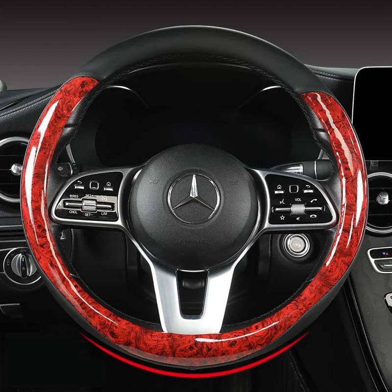 Non-slip and Wear-resistant Universal Car Steering Wheel Cover Spliced with Brightly Leather and Crystal Wood Grain - DZX Cover