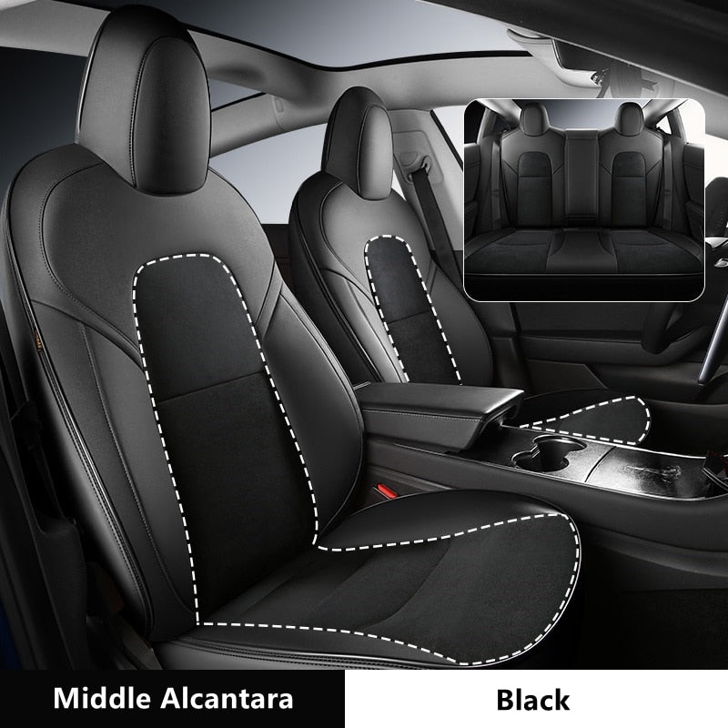 Custom Fit Alcantara Leather Seat Cover For Tesla Model Y 3 Car Accessories Full Covered For 5 Seaters - TeslaGX Official Store