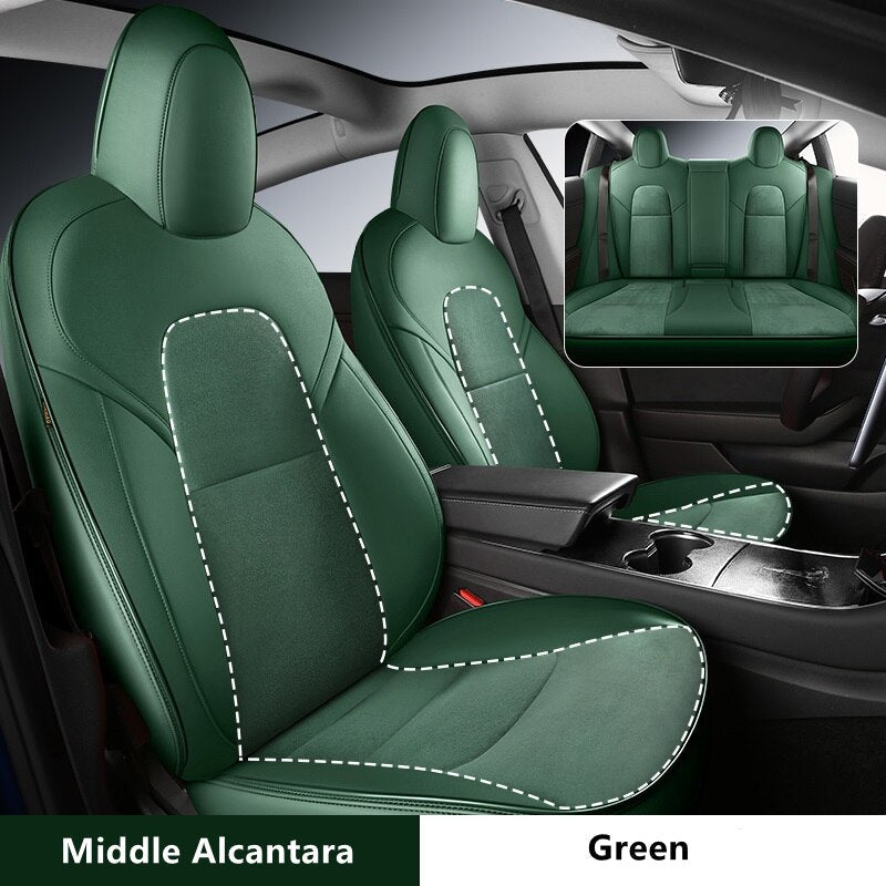 Custom Fit Alcantara Leather Seat Cover For Tesla Model Y 3 Car Accessories Full Covered For 5 Seaters - TeslaGX Official Store