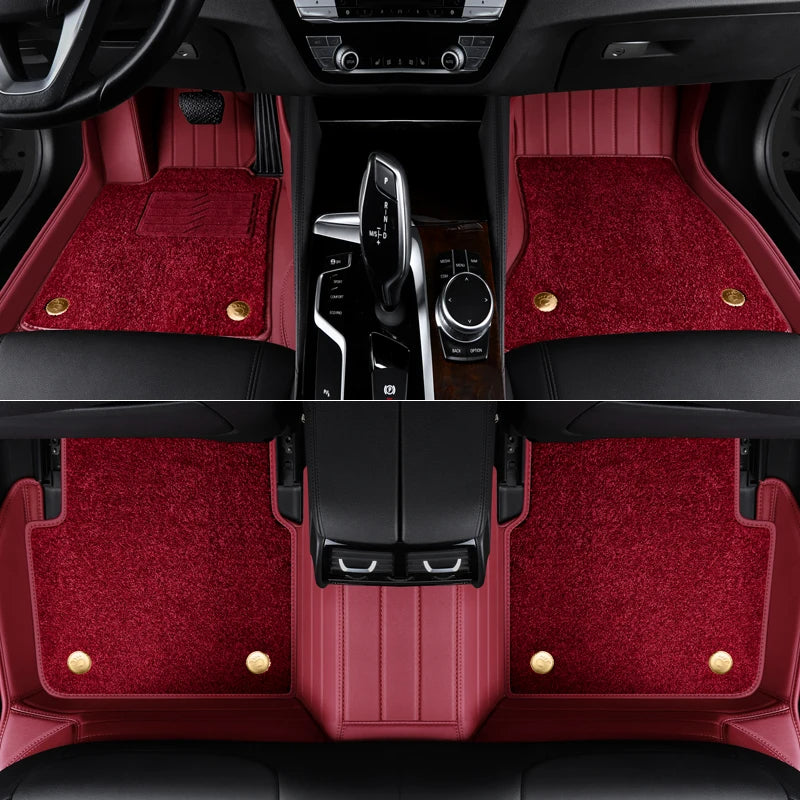 Custom Fit Luxury Floor Mat ECO Cowhide Leather For 5 Seaters Cadillac