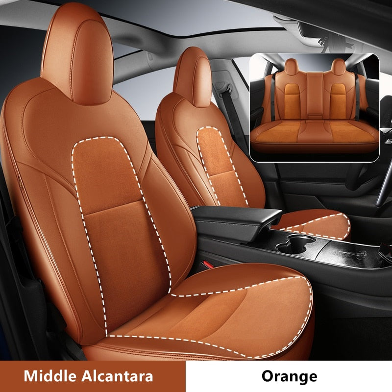 Custom Fit Alcantara Leather Seat Cover For Tesla Model Y 3 Car Accessories Full Covered For 5 Seaters - TeslaGX Official Store