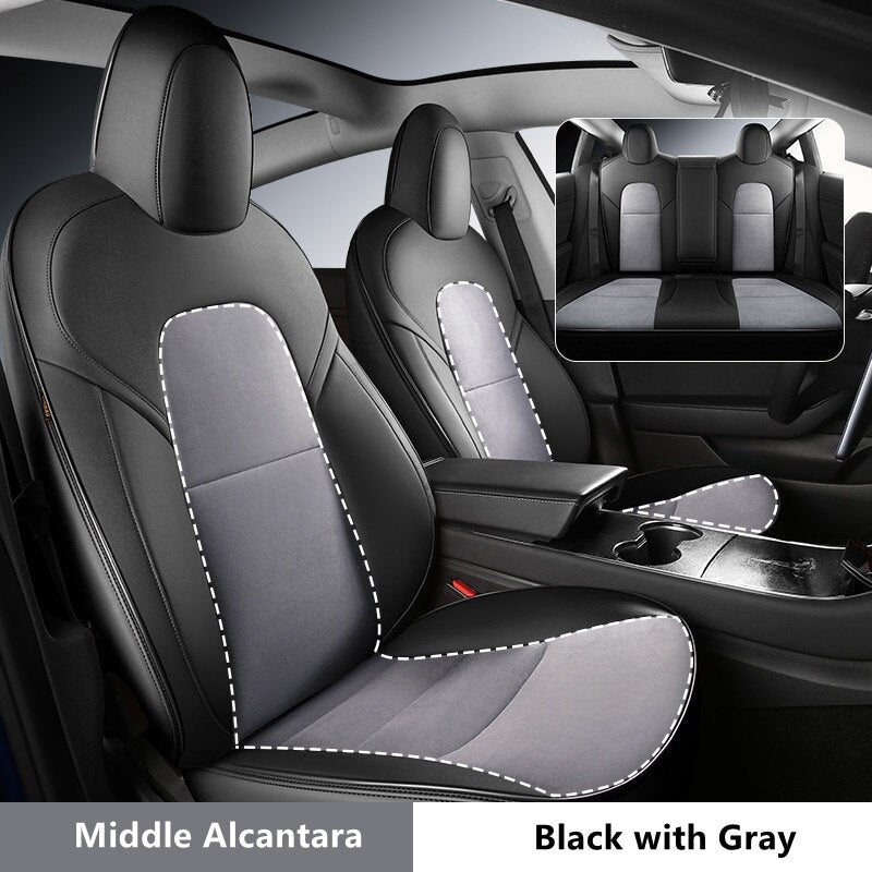 Custom Fit Alcantara Leather Seat Cover For Tesla Model Y 3 Car Accessories Full Covered For 5 Seaters - TeslaGX Official Store