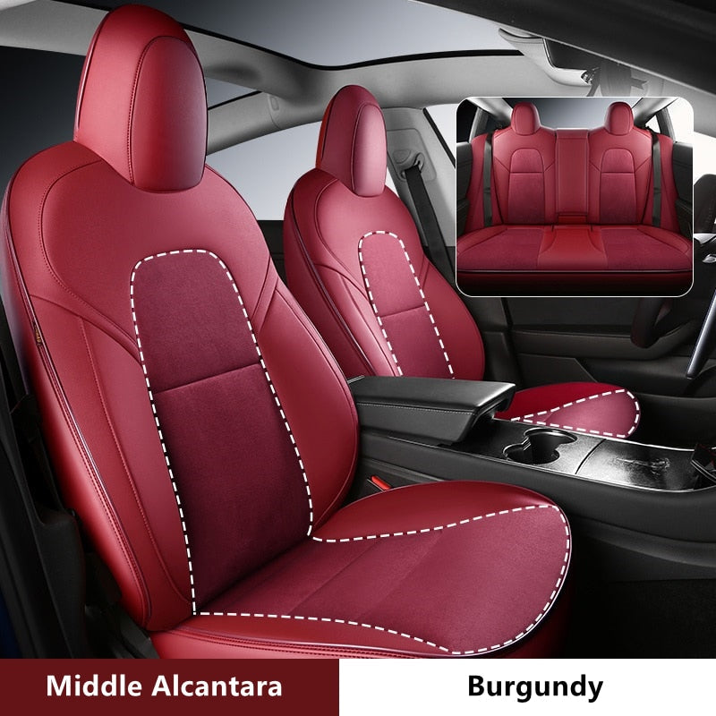 Custom Fit Alcantara Leather Seat Cover For Tesla Model Y 3 Car Accessories Full Covered For 5 Seaters - TeslaGX Official Store