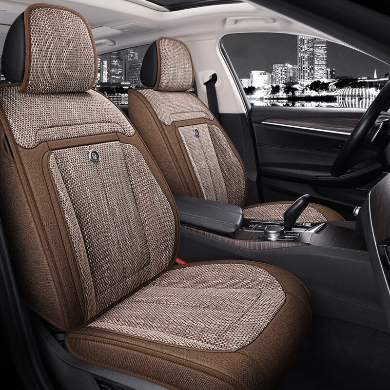 Universal Seat Covers For 90% Sedan SUV Durable Flax Linen Adjustable Summer Cushion Five Seats - DZX Cover