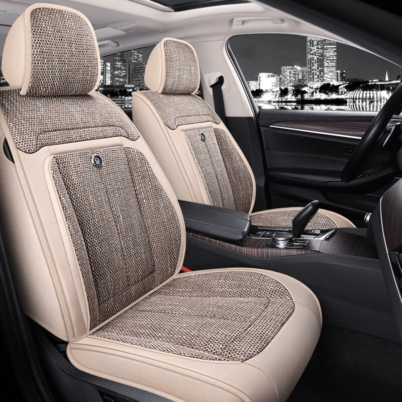 Universal Seat Covers For 90% Sedan SUV Durable Flax Linen Adjustable Summer Cushion Five Seats - DZX Cover