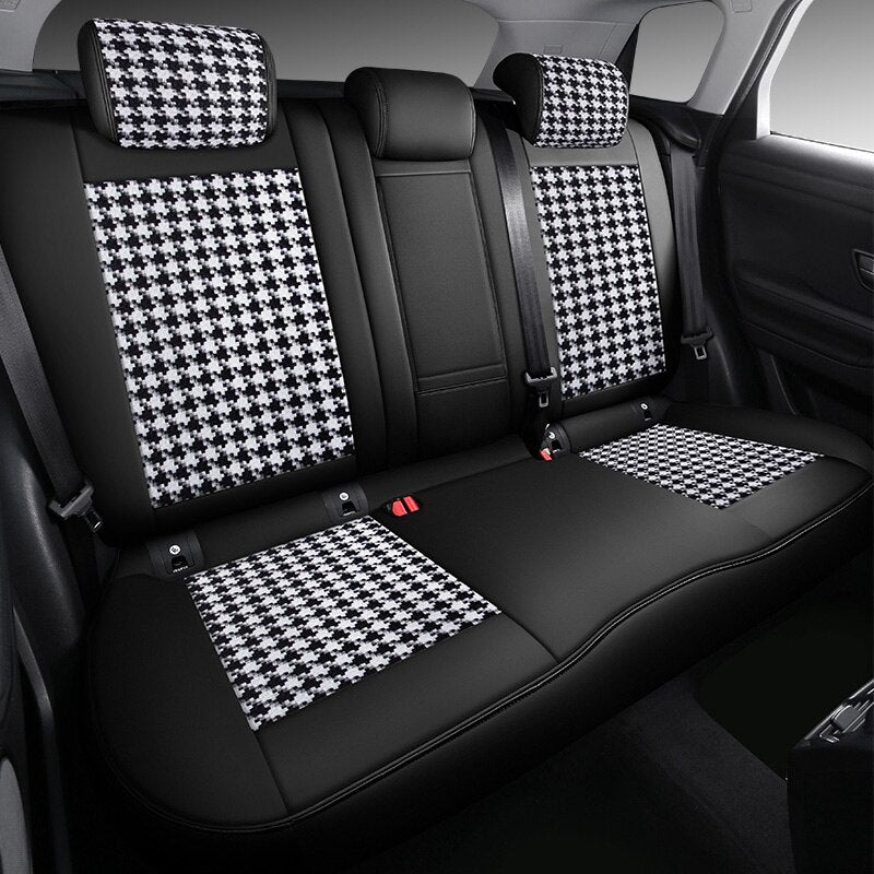 Custom Fit Seat Cover for 5 Seats Full Set Houndstooth Leather Combine Full Covered - DZX Cover