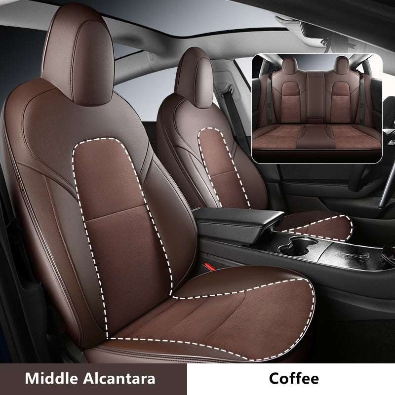 Custom Fit Alcantara Leather Seat Cover For Tesla Model Y 3 Car Accessories Full Covered For 5 Seaters - TeslaGX Official Store