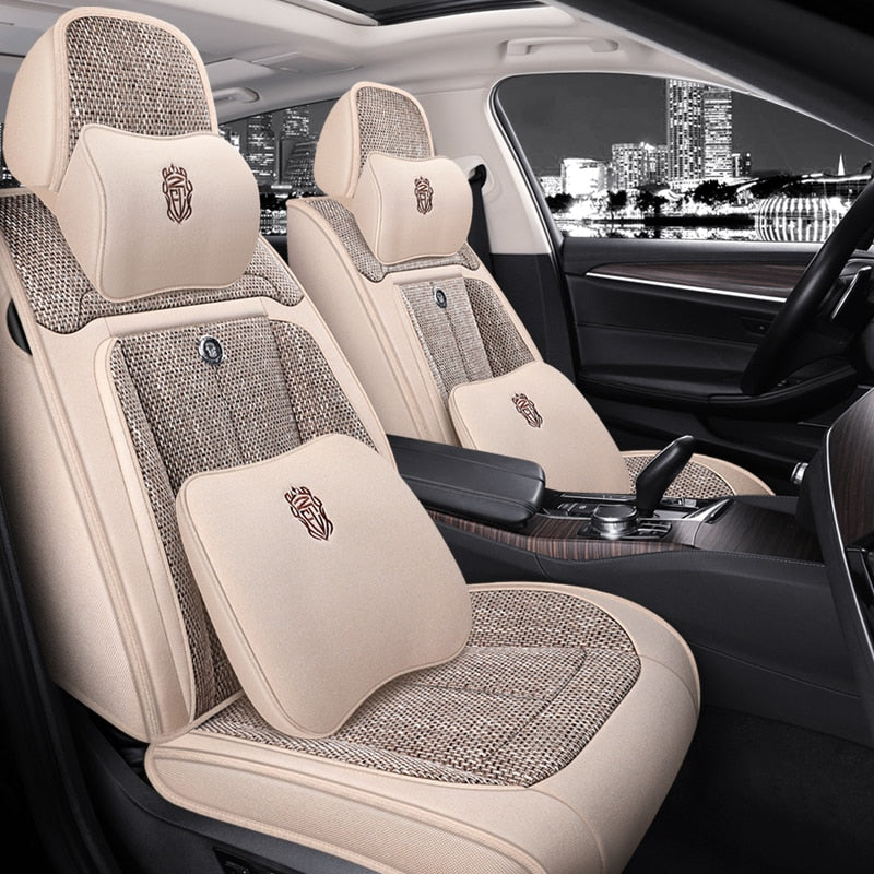 Universal Seat Covers For 90% Sedan SUV Durable Flax Linen Adjustable Summer Cushion Five Seats - DZX Cover