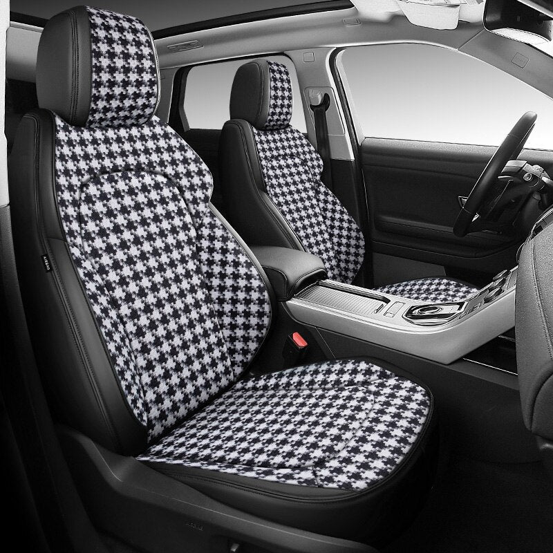 Custom Fit Seat Cover for 5 Seats Full Set Houndstooth Leather Combine Full Covered - DZX Cover