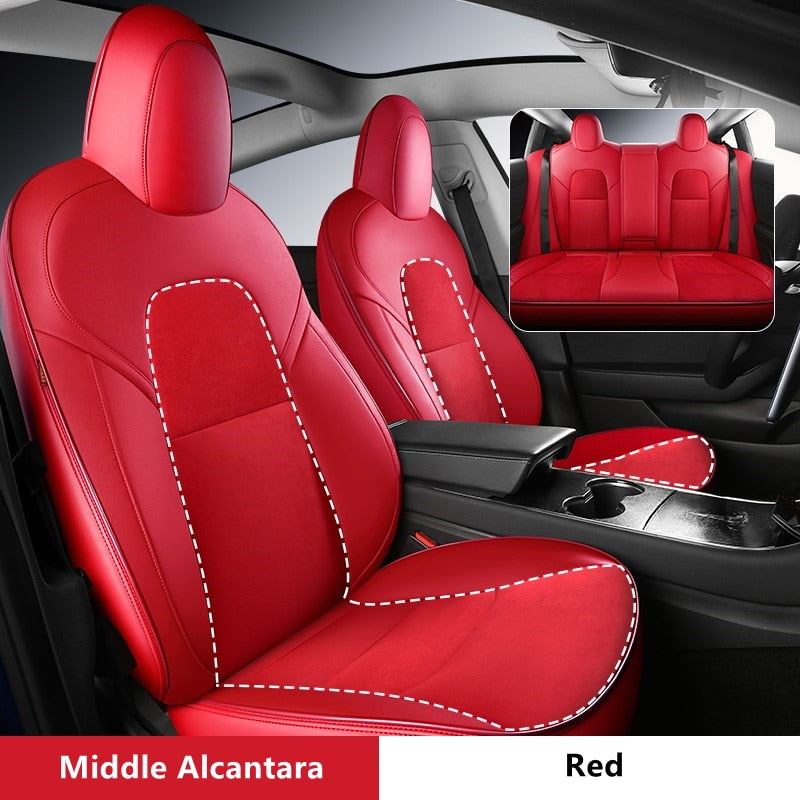 Custom Fit Alcantara Leather Seat Cover For Tesla Model Y 3 Car Accessories Full Covered For 5 Seaters - TeslaGX Official Store