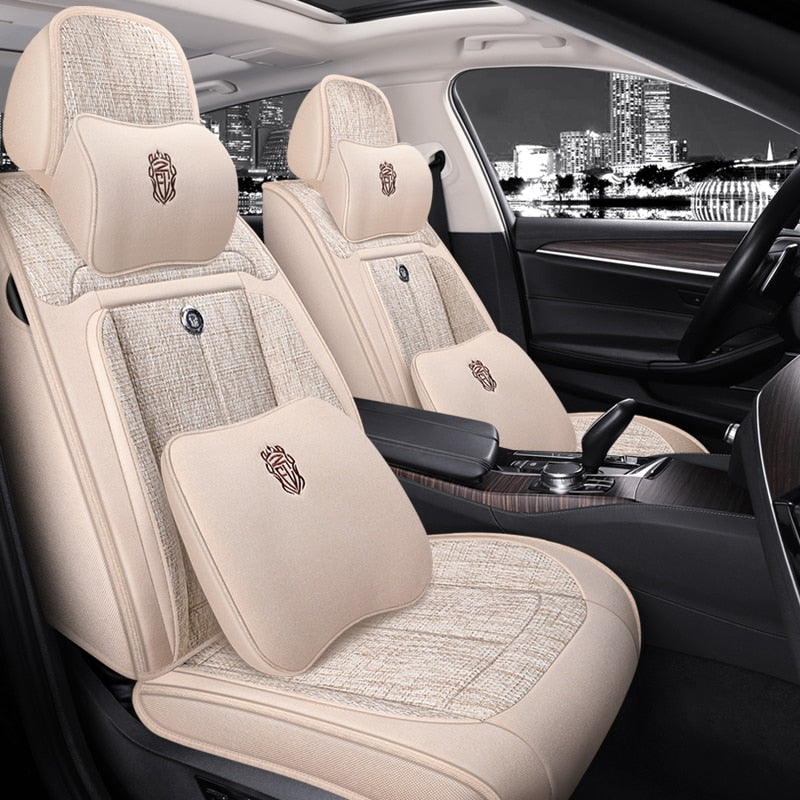 Universal Seat Covers For 90% Sedan SUV Durable Flax Linen Adjustable Summer Cushion Five Seats - DZX Cover