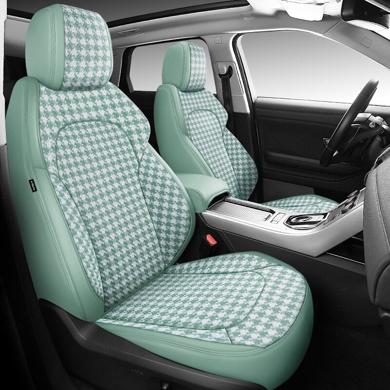 Custom Fit Seat Cover for 5 Seats Full Set Houndstooth Leather Combine Full Covered - DZX Cover