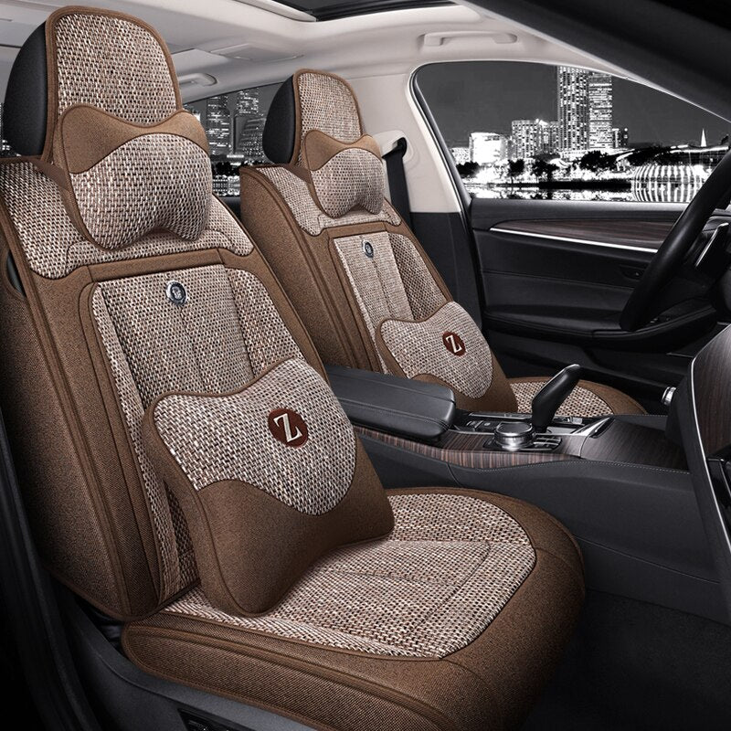 Universal Seat Covers For 90% Sedan SUV Stylish Durable Flax Linen Summer Cushion - DZX Cover