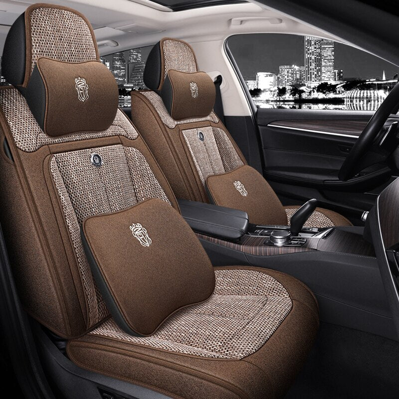 Universal Seat Covers For 90% Sedan SUV Durable Flax Linen Adjustable Summer Cushion Five Seats - DZX Cover